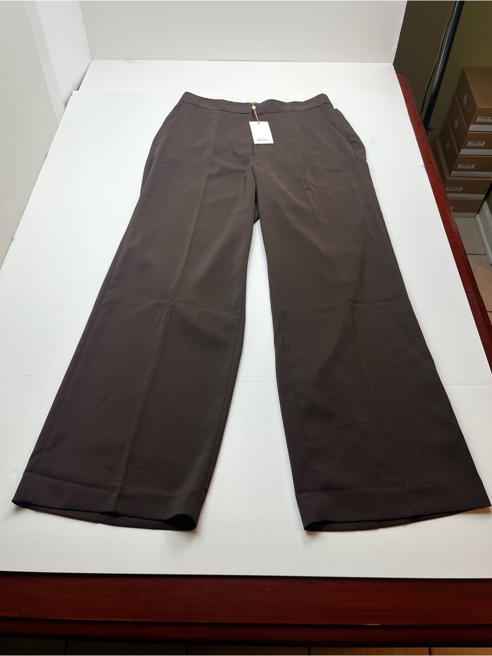 Quince Stretch Crepe Classic Trouser Pants Coffee Bean Brown Womens 14 NEW